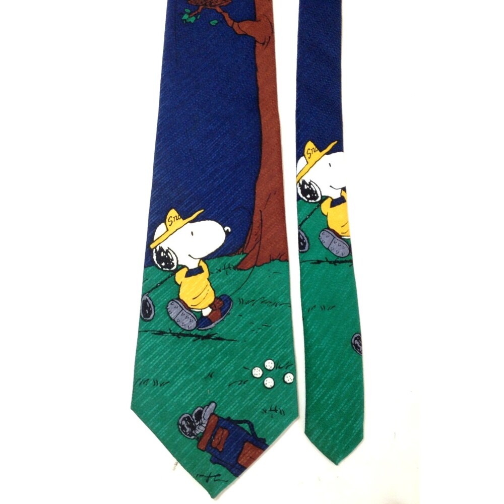 Snoopy Charlie Brown & The Gang Peanuts Vintage Silk Golf Necktie Tie 58"